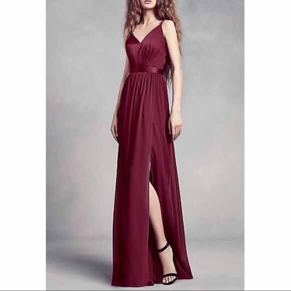 NWT Vera Wang CHARMEUSE + CHIFFON BRIDESMAID DRESS in Wine | Size 2 - Picture 1 of 3